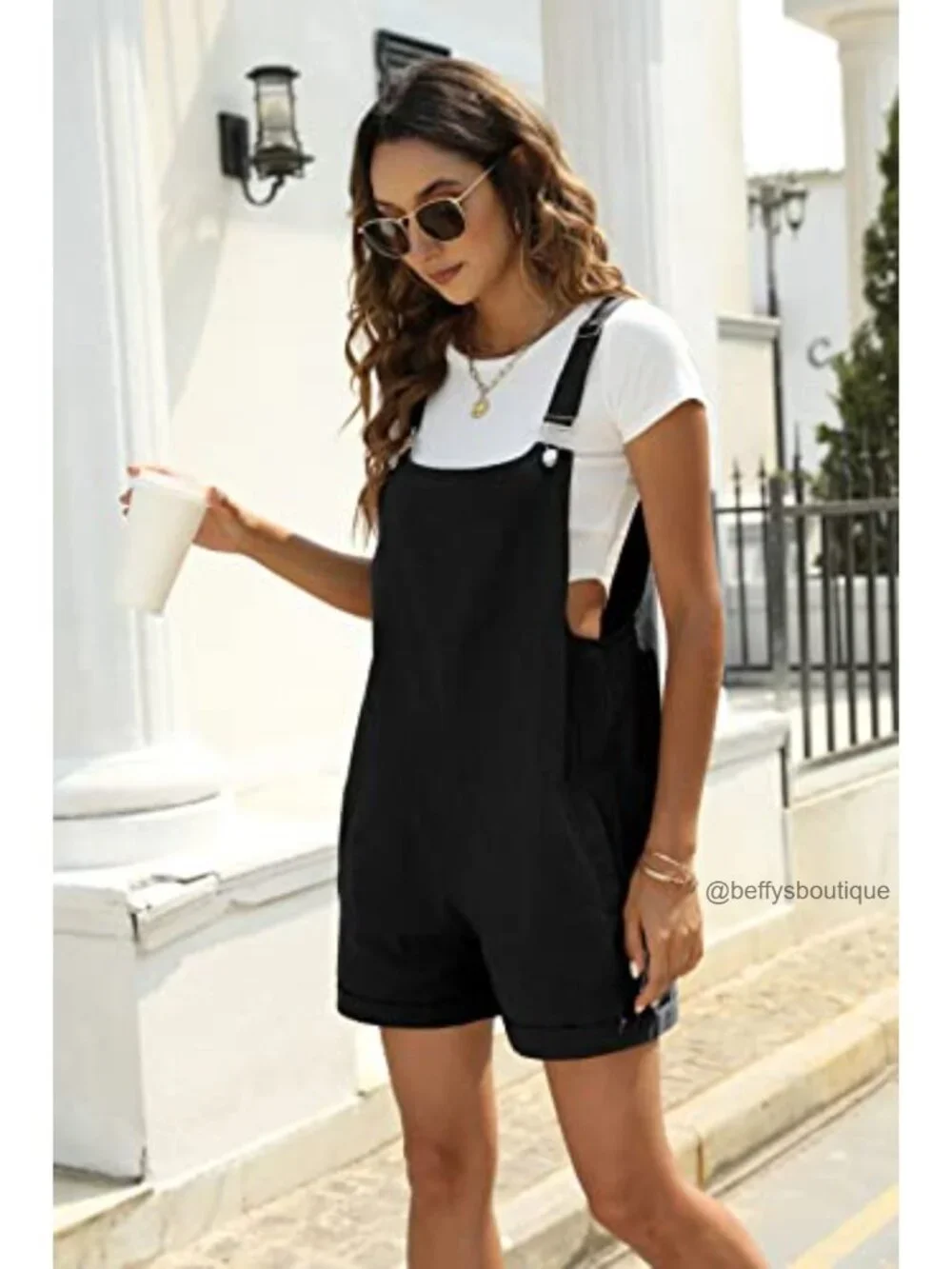 Cotton Blend Linen Shortall Romper with Pockets Adjustable Strap